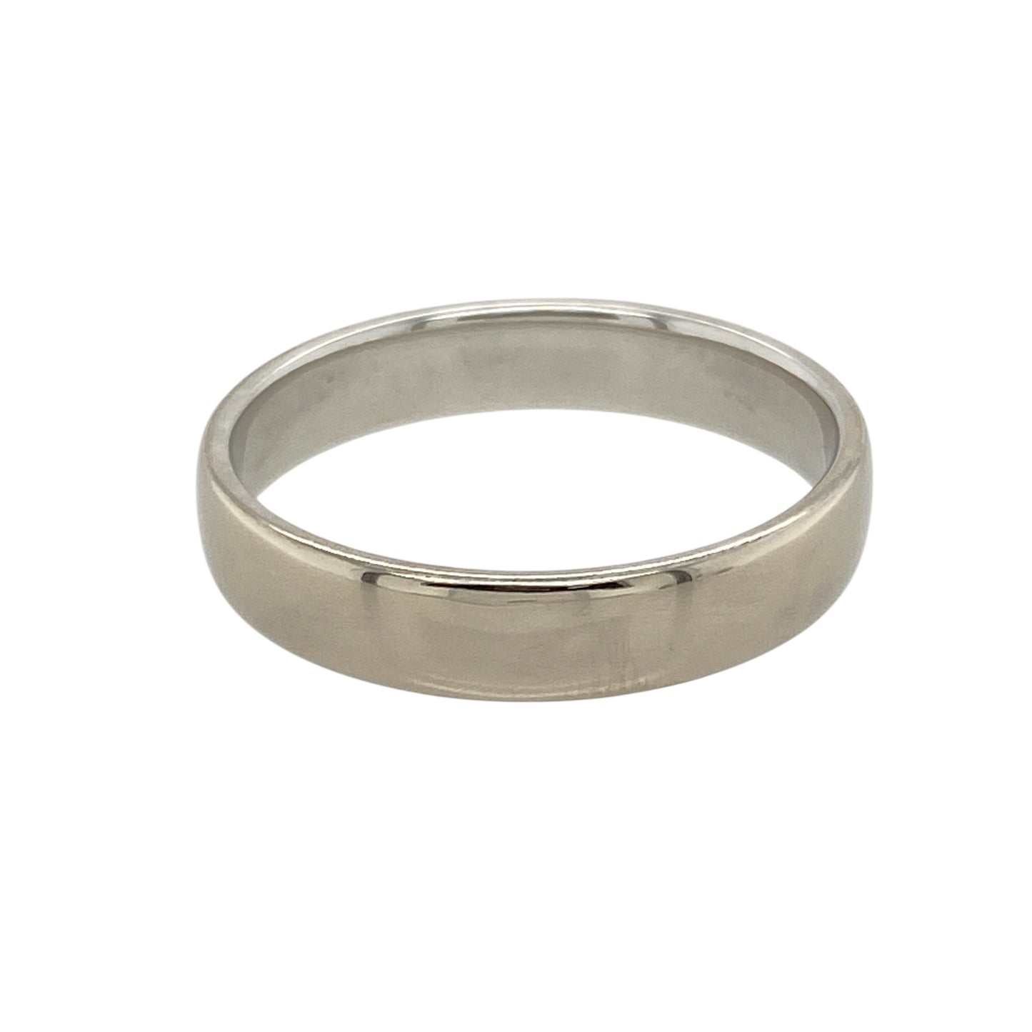 Timeless and elegant, this pre-owned 18ct white gold wedding band ring is a classic symbol of commitment—refined, durable, and made to last.

Design: This traditional 4mm wide band features a smooth, polished surface with a clean, modern profile—ideal for everyday wear or formal occasions.
Material: Made from 18-carat white gold, the band offers a bright, luxurious finish with excellent durability and lasting shine.
