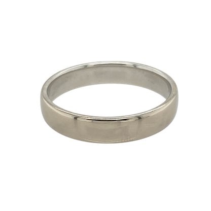 Timeless and elegant, this pre-owned 18ct white gold wedding band ring is a classic symbol of commitment—refined, durable, and made to last.

Design: This traditional 4mm wide band features a smooth, polished surface with a clean, modern profile—ideal for everyday wear or formal occasions.
Material: Made from 18-carat white gold, the band offers a bright, luxurious finish with excellent durability and lasting shine.
