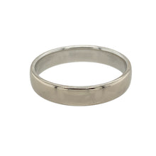 Load image into Gallery viewer, Timeless and elegant, this pre-owned 18ct white gold wedding band ring is a classic symbol of commitment—refined, durable, and made to last.

Design: This traditional 4mm wide band features a smooth, polished surface with a clean, modern profile—ideal for everyday wear or formal occasions.
Material: Made from 18-carat white gold, the band offers a bright, luxurious finish with excellent durability and lasting shine.

