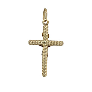 Express your faith with timeless style in this pre-owned 9ct yellow gold twisted crucifix pendant—a meaningful design with a unique, elegant twist.

Design: This pendant features a traditional crucifix with gently twisted arms, adding dimension and a distinctive touch to the classic form.
Material: Made from 9-carat yellow gold, the polished finish brings warmth and shine, enhancing the sculpted detail throughout the design.
Pendant Detail: The twisted design offers a refined take on a sacred symbol