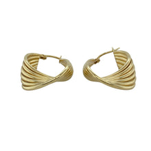 Load image into Gallery viewer, Make a bold and elegant statement with these pre-owned 9ct gold fancy six strand twist creole earrings—striking in design, rich in detail, and timeless in appeal.

Design: These standout creole earrings feature an intricate six-strand twisted design, creating a layered, flowing effect with beautiful dimension and movement.
Material: Made from 9-carat gold, the high-polish finish enhances the sculptural twist and adds a radiant, luxurious glow.


