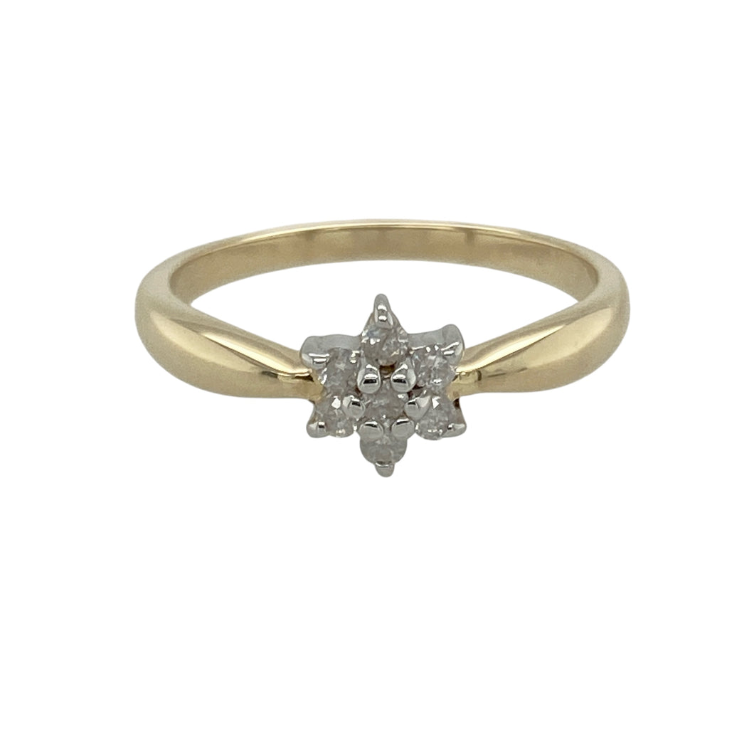 9ct Gold & Diamond Set Small Flower Cluster Ring