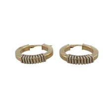 Load image into Gallery viewer, Add contrast and sophistication to your collection with these pre-owned 9ct yellow gold hoop creole earrings featuring white gold wrap-around detail—bold, elegant, and timelessly stylish.

Design: These creole-style hoops showcase a classic yellow gold base accented with a sleek white gold wrap-around detail, creating a refined two-tone look with added dimension.
Material: Crafted from 9-carat yellow and white gold, the polished finish enhances the colour contrast and adds a radiant, luxurious glow.


