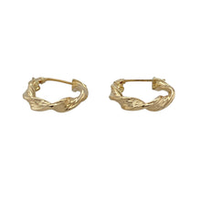 Load image into Gallery viewer, Add elegant texture and timeless detail to your collection with these pre-owned 9ct yellow gold patterned twisted hoop creole earrings—classic style with a refined twist.

Design: These creole-style hoops feature a gently twisted shape enhanced by intricate patterning, creating a graceful design with subtle depth and sparkle.
Material: Made from 9-carat yellow gold, the polished finish highlights the textured detail and adds a warm, radiant glow.

