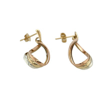 Load image into Gallery viewer, Add elegant movement and tri-colour beauty to your collection with these pre-owned 9ct yellow, white, and rose gold twist drop earrings—graceful, versatile, and full of charm.

Design: These stylish drop earrings feature a fluid, twisted design blending yellow, white, and rose gold strands for a soft, swirling effect and a beautiful contrast of tones.
Material: Made from 9-carat gold in all three colours, the polished finish enhances the twist and adds a warm, radiant shine.

