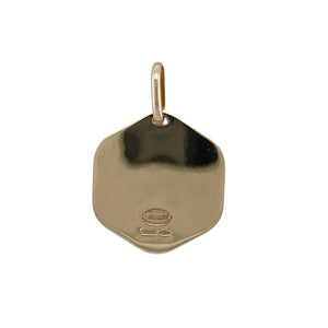 Carry a symbol of protection with classic style in this pre-owned 9ct yellow gold hexagon-shaped St Christopher pendant—unique, meaningful, and timelessly elegant.

Design: This pendant features a finely detailed image of St Christopher, the patron saint of travellers, within a distinctive hexagon-shaped frame for a modern twist on a traditional design.
Material: Made from 9-carat yellow gold, the polished finish enhances the engraving and adds a warm, radiant glow.
