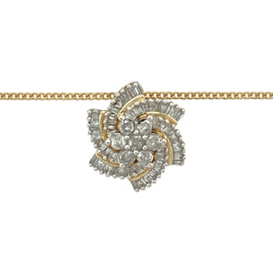 Add floral elegance and delicate sparkle to your collection with this pre-owned 9ct yellow gold and diamond set flower cluster pendant necklace—graceful in design and perfect for everyday beauty or special occasions.

Design: The pendant features a 15mm diameter flower cluster, with diamonds arranged in a classic floral pattern that catches the light with every movement.
