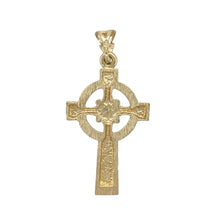Load image into Gallery viewer, Celebrate heritage and timeless symbolism with this pre-owned 9ct yellow gold Celtic style cross pendant—rich in tradition and crafted with elegant detail.

Design: The pendant features a classic Celtic cross design with intricate knotwork, representing faith, eternity, and interconnectedness.
Material: Made from 9-carat yellow gold, the polished finish enhances the depth of the pattern and adds a warm, radiant glow.

