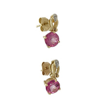 Load image into Gallery viewer, 9ct Gold Diamond &amp; Pink Stone Set Drop Earrings
