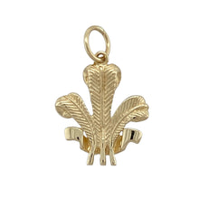 Load image into Gallery viewer, Showcase pride and tradition with this pre-owned 9ct yellow gold Welsh Three Feathers pendant—bold in heritage and timeless in design.

Design: The pendant features the iconic Prince of Wales’s Three Feathers motif, symbolising honour and unity, with detailed engraving that enhances its historical significance.
Material: Made from 9-carat yellow gold, the polished finish brings out the fine detailing and offers a rich, warm glow.

