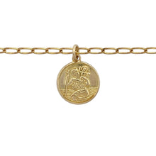 Load image into Gallery viewer, Add meaningful tradition and everyday style to your collection with this pre-owned 9ct yellow gold round St Christopher pendant necklace—classic, symbolic, and perfect for daily wear or travel protection.

Design: The pendant features a detailed round depiction of St Christopher, the patron saint of travellers, measuring 2cm long including the bail for a subtle yet significant presence.

