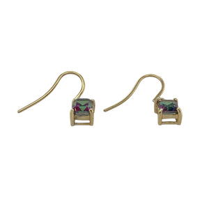 Add iridescent colour and elegant sparkle to your collection with these pre-owned 9ct yellow gold diamond and mystic topaz set drop earrings—vibrant, graceful, and perfect for standout styling.

Design: Each earring features a 7mm by 5mm rectangular mystic topaz stone, suspended beneath a sparkling diamond accent for added brilliance and movement.
Material: Made from 9-carat yellow gold, the polished finish enhances the rainbow hues of the mystic topaz and the shine of the diamonds.
