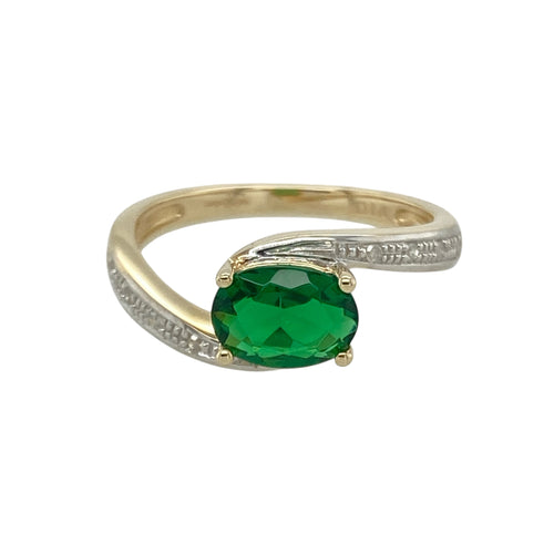 9ct Gold Diamond & Green Stone Set Twist Ring