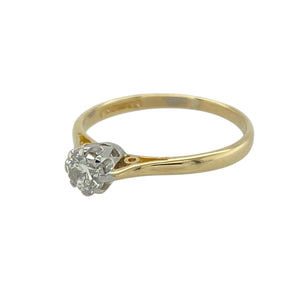 Bring timeless elegance and refined sparkle to your collection with this pre-owned 18ct yellow gold solitaire ring, featuring a brilliant-cut diamond in a classic setting—perfect for meaningful moments or everyday sophistication.

Design: The ring features a single brilliant-cut diamond of approximately 0.25ct, held in a traditional solitaire setting that highlights its natural brilliance. The diamond has an approximate clarity of SI2 and a colour grade between K and M, offering warm sparkle and character.
