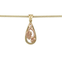 Load image into Gallery viewer, Bring symbolic elegance and rich heritage to your collection with this pre-owned 9ct Welsh yellow and rose gold Vine of Life teardrop pendant necklace, crafted from Cymru metal—perfect for celebrating life’s journey with timeless style.

Design: The pendant measures 2.6cm long including the bail and features a flowing Vine of Life motif within a polished teardrop frame, blending yellow and rose gold tones for a warm, nature-inspired look. It hangs from an 18&quot; curb chain, completing the refined design.

