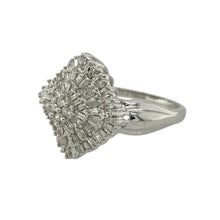 Load image into Gallery viewer, Bring bold sparkle and elegant detail to your collection with this pre-owned 9ct white gold cluster ring, featuring a striking diamond arrangement—perfect for special occasions or standout everyday glamour.

Design: The front of the ring measures 18mm high and features an eye-catching cluster of brilliant-cut diamonds, offering a bold and radiant look. The total diamond content is approximately 0.50ct, creating a dazzling focal point.

