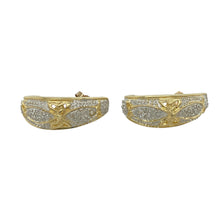 Load image into Gallery viewer, Blend symbolic design with subtle sparkle in these pre-owned 9ct yellow and white gold diamond set Celtic knot half hoop earrings—perfect for timeless style with a meaningful twist.

Design: Each earring features an elegant half hoop form with intricate Celtic knot detailing and a diamond accent, combining tradition and refined sparkle.
Material: Made from 9-carat yellow and white gold, the contrasting tones highlight the interwoven design and enhance the brilliance of the diamonds.

