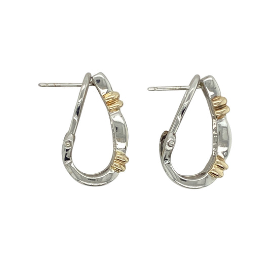 9ct White Gold & Diamond Set Curved Half Hoop Bar Stud Earrings
