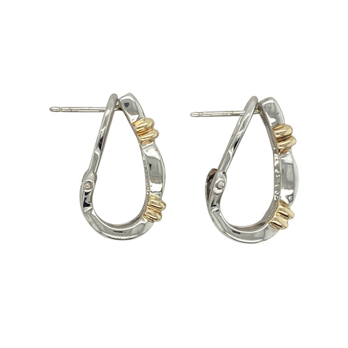 9ct White Gold & Diamond Set Curved Half Hoop Bar Stud Earrings