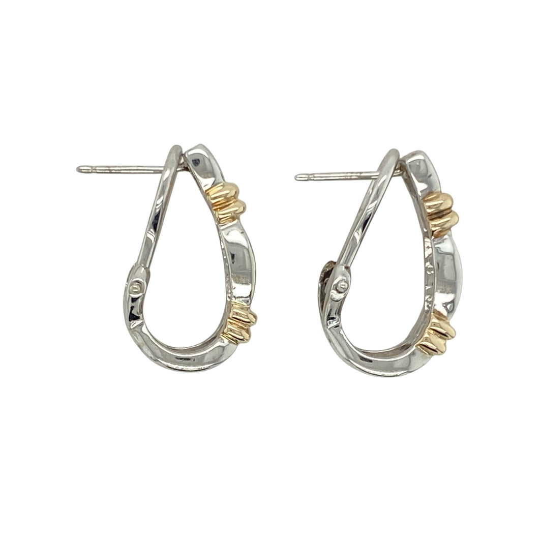 9ct White Gold & Diamond Set Curved Half Hoop Bar Stud Earrings