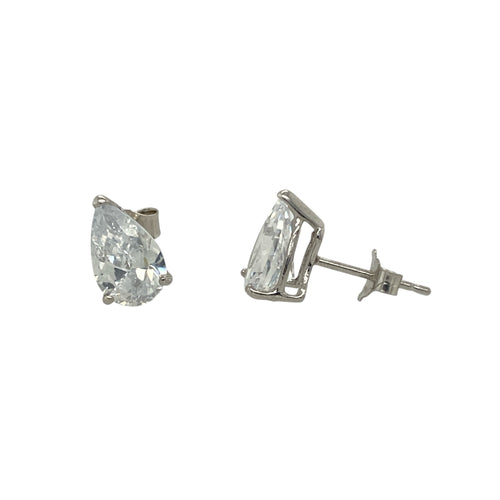 9ct White Gold & Cubic Zirconia Set Teardrop Stud Earrings
