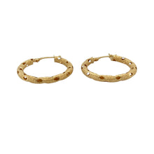 Load image into Gallery viewer, Add light texture and classic shape to your collection with these pre-owned 9ct yellow gold open textured hoop creole earrings—perfect for subtle elegance with everyday versatility.

Design: Each earring features an open creole hoop with a finely textured surface, offering a soft shimmer and timeless silhouette.
Material: Made from 9-carat yellow gold, the polished and textured finish creates a warm, radiant contrast that enhances the design.
