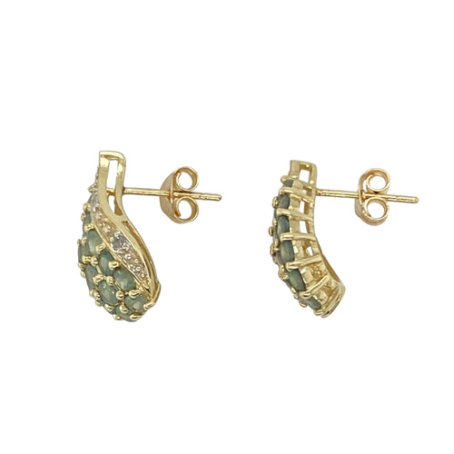 9ct Gold Diamond & Green Stone Set Stud Earrings