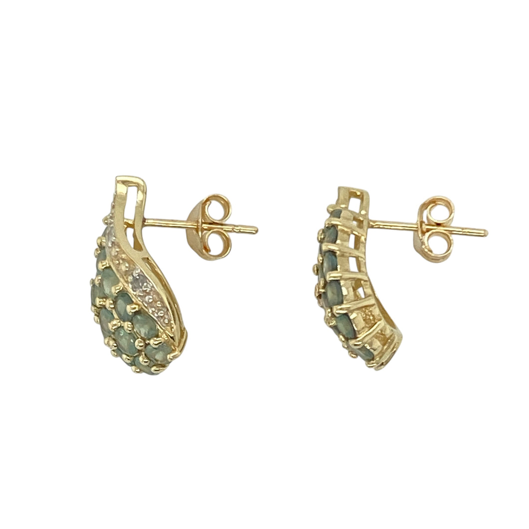 9ct Gold Diamond & Green Stone Set Stud Earrings