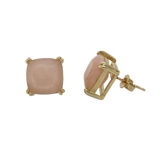 9ct Gold & Pink Stone Square Stud Earrings
