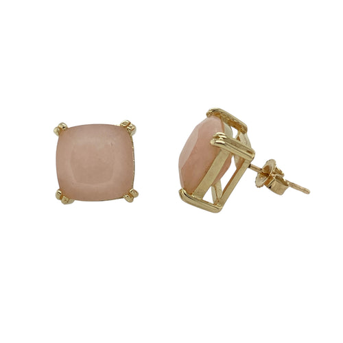 9ct Gold & Pink Stone Square Stud Earrings