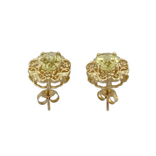 Load image into Gallery viewer, 9ct Gold Peridot Green Stone &amp; Cubic Zirconia Set Fancy Stud Earrings
