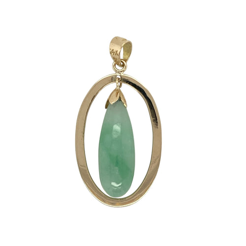 14ct Gold & Jade Set Oval Pendant