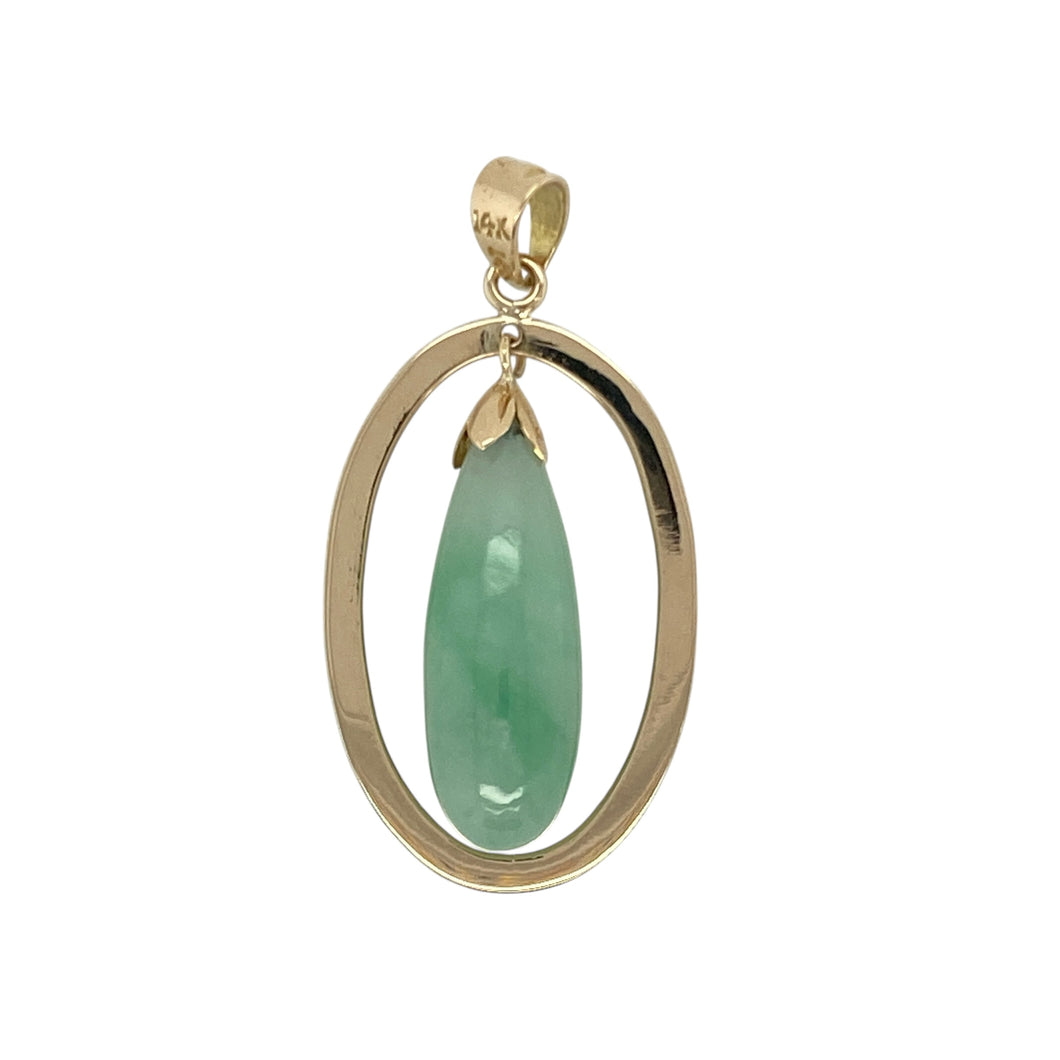 14ct Gold & Jade Set Oval Pendant