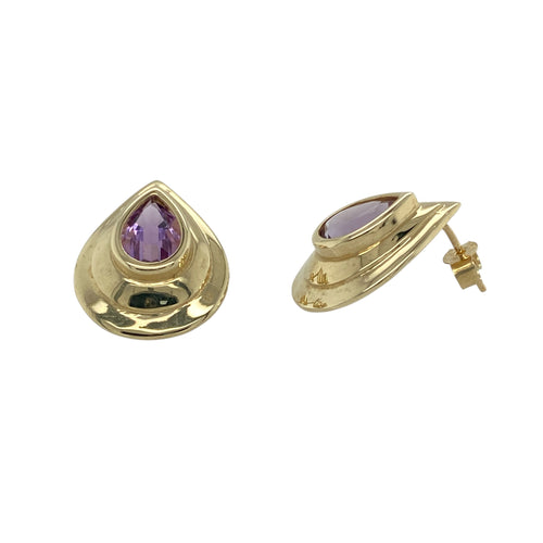 9ct Gold & Amethyst Set Teardrop Stud Earrings