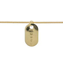 Load image into Gallery viewer, Add a sleek and minimalist touch to your jewellery collection with this pre-owned 9ct yellow gold stamped tag pendant on a 20&quot; curb chain necklace—ideal for everyday wear with subtle statement style.

Design: The pendant features a rectangular stamped tag with smooth lines and a polished finish, measuring 2.3cm in length including the bail.
Material: Made from 9-carat yellow gold, both the tag and the curb chain share a warm, lustrous finish for a coordinated look.

