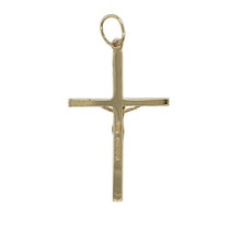 Load image into Gallery viewer, Bring meaningful tradition and refined simplicity to your jewellery collection with this pre-owned 9ct yellow gold crucifix pendant—a classic piece with timeless spiritual significance.

Design: Featuring a traditional crucifix design, this pendant offers clean lines and detailed form in a compact, elegant silhouette.
Material: Made from 9-carat yellow gold, the polished finish adds warmth and a subtle glow to the religious symbol.

