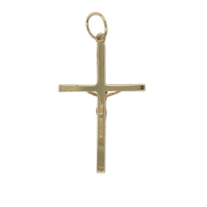 Bring meaningful tradition and refined simplicity to your jewellery collection with this pre-owned 9ct yellow gold crucifix pendant—a classic piece with timeless spiritual significance.

Design: Featuring a traditional crucifix design, this pendant offers clean lines and detailed form in a compact, elegant silhouette.
Material: Made from 9-carat yellow gold, the polished finish adds warmth and a subtle glow to the religious symbol.
