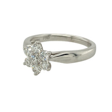 Load image into Gallery viewer, Bring timeless sparkle and floral elegance to your jewellery collection with this pre-owned 18ct white gold diamond flower cluster ring—a classic piece with brilliant detail and refined charm.

Design: The 9mm high flower cluster design features a central arrangement of diamonds, offering a radiant and balanced bloom with approximately 0.50ct of total diamond content.

