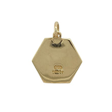 Load image into Gallery viewer, Bring meaningful tradition and unique design to your jewellery collection with this pre-owned 9ct yellow gold hexagon-shaped St Christopher pendant—a symbolic piece with classic charm and distinctive form.

Design: Featuring a detailed depiction of St Christopher within a hexagon-shaped frame, this pendant offers a unique twist on a timeless symbol of protection and safe travel.

