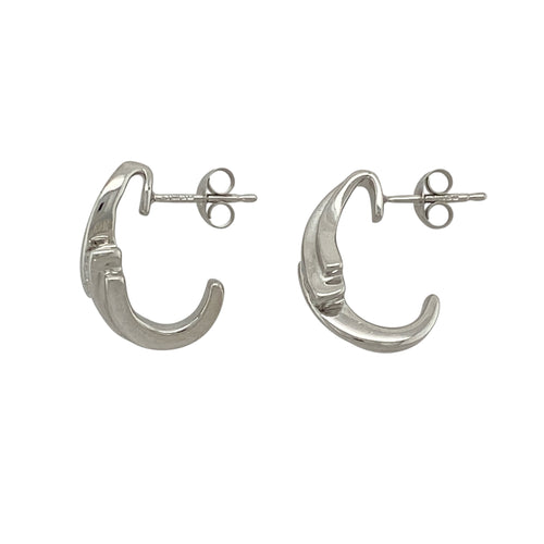 9ct White Gold & Diamond Set Curved Half Bar Hoop Stud Earrings