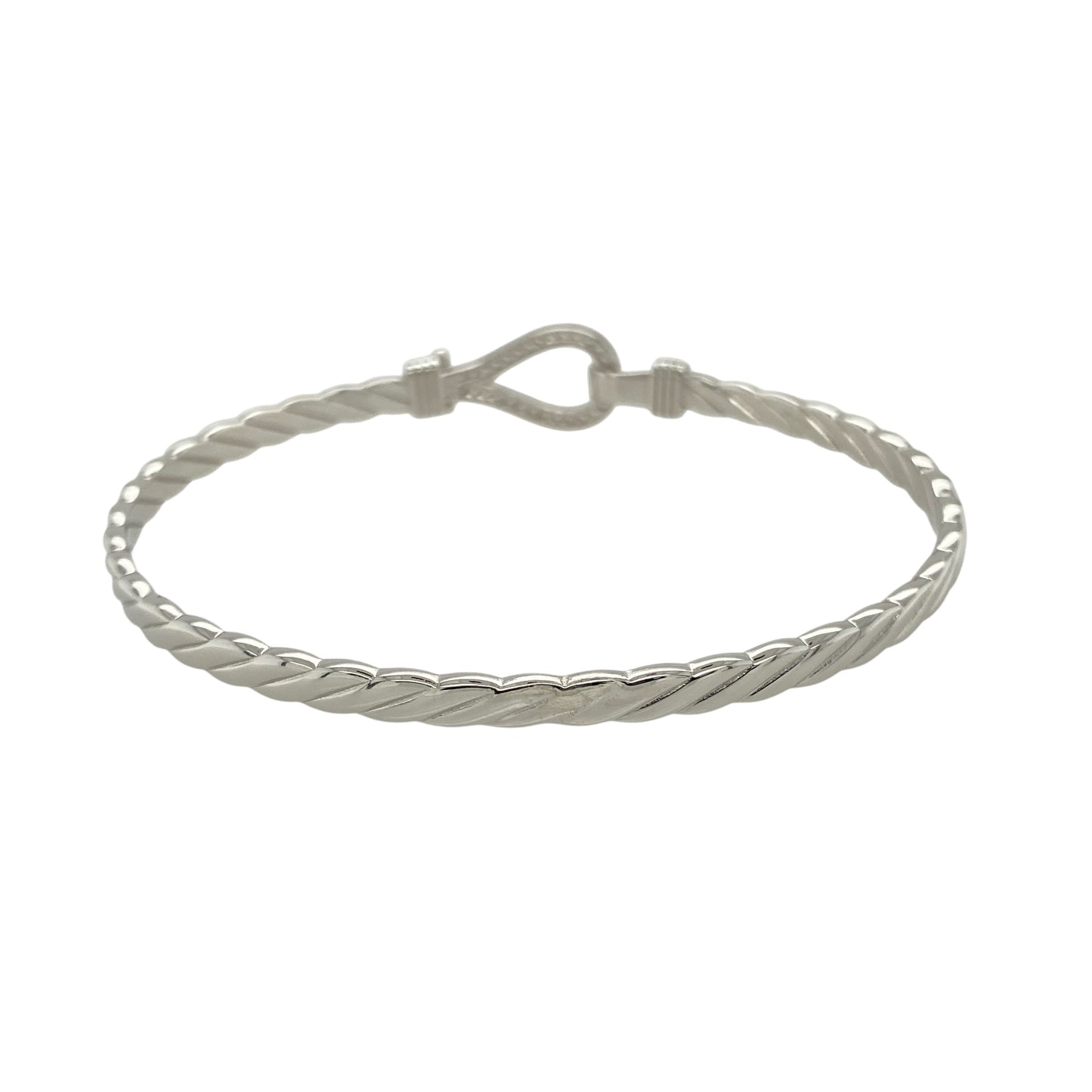 Bring bold shine and symbolic elegance to your jewellery collection with this new solid 925 silver and cubic zirconia horseshoe bangle—a timeless piece that blends luck, sparkle, and polished style.

Design: The 11mm high front features a classic horseshoe motif adorned with shimmering cubic zirconia stones, symbolising good fortune and adding eye-catching brilliance.
Material: Made from solid 925 sterling silver, the high-polish finish enhances the smooth shine and sparkle of the stones.
