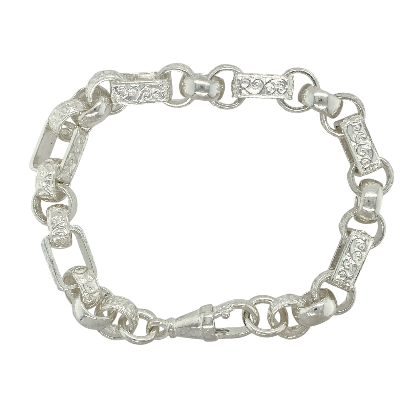 New 925 Silver 8.5" Patterned Engraved Gypsy Style Bracelet