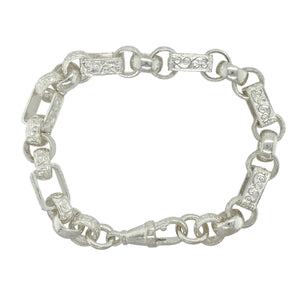 New 925 Silver 8.5" Patterned Engraved Gypsy Style Bracelet
