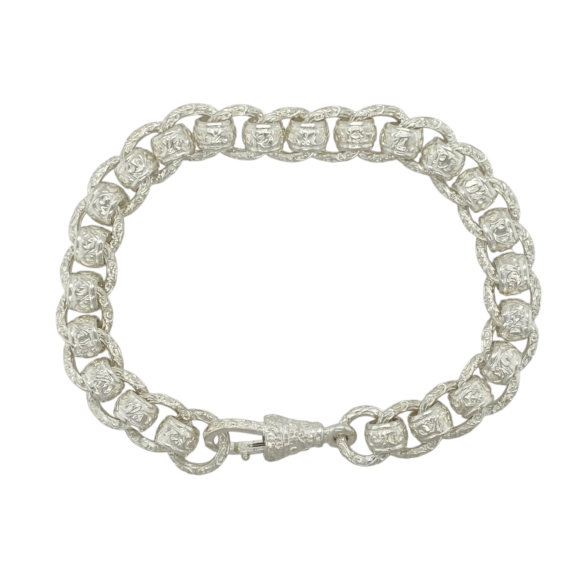 New 925 Silver 9" Patterned Engraved Rollerball Bracelet