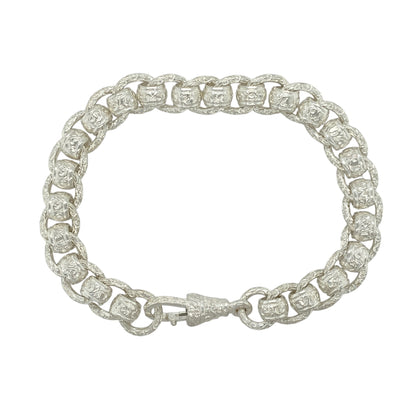 New 925 Silver 9" Patterned Engraved Rollerball Bracelet