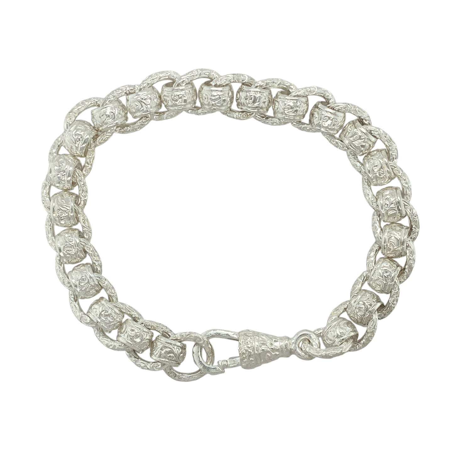 New 925 Silver 8.5" Patterned Engraved Rollerball Bracelet