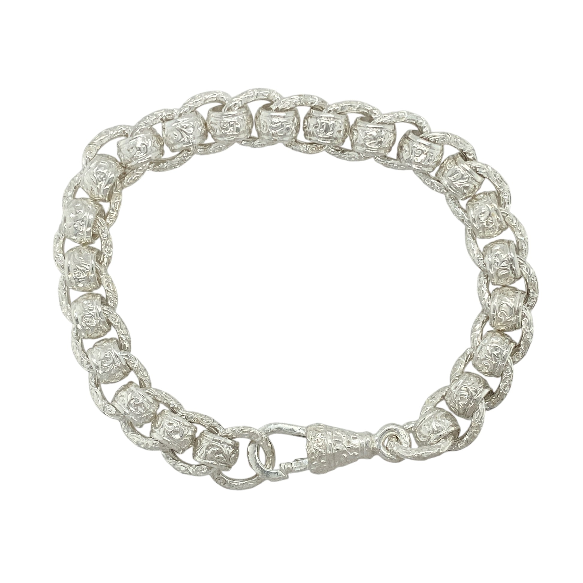 New 925 Silver 8.5" Patterned Engraved Rollerball Bracelet