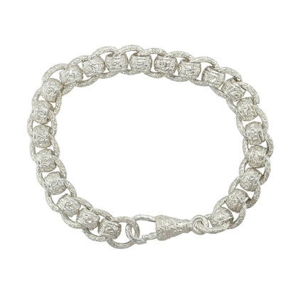 New 925 Silver 8.5" Patterned Engraved Rollerball Bracelet
