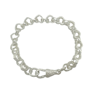 New 925 Silver 7.5" Patterned Open Heart Link Bracelet