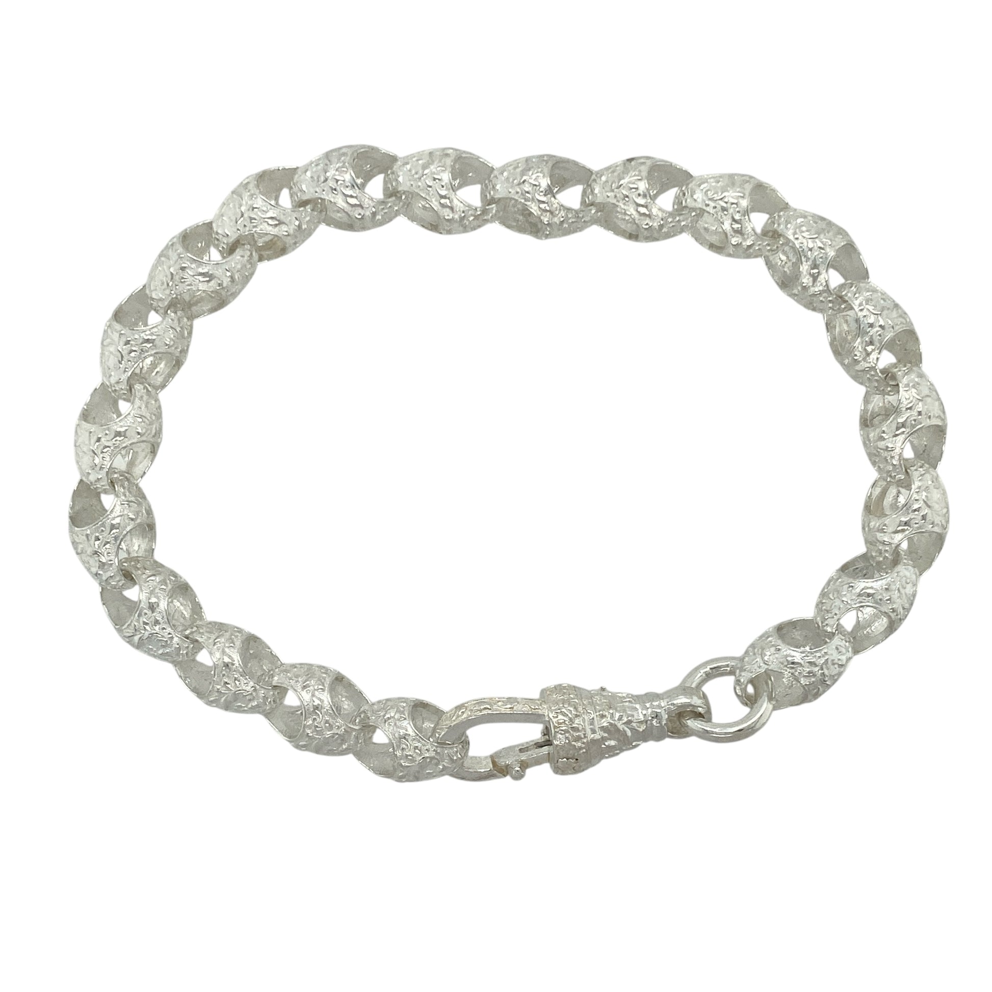 New 925 Silver 8" Patterned Acorn Link Bracelet